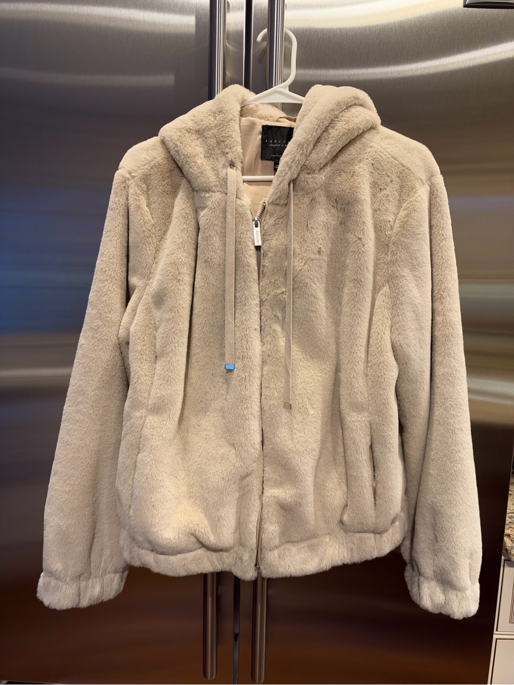 Sanctuary Plush Hooded Teddy Jacket in Light Taupe